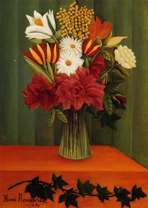 Wikioo.org – L'Encyclopédie des Beaux Arts - Peinture, Oeuvre de Henri Julien Félix Rousseau (Le Douanier) - bouquet de fleurs avec une lierre branche