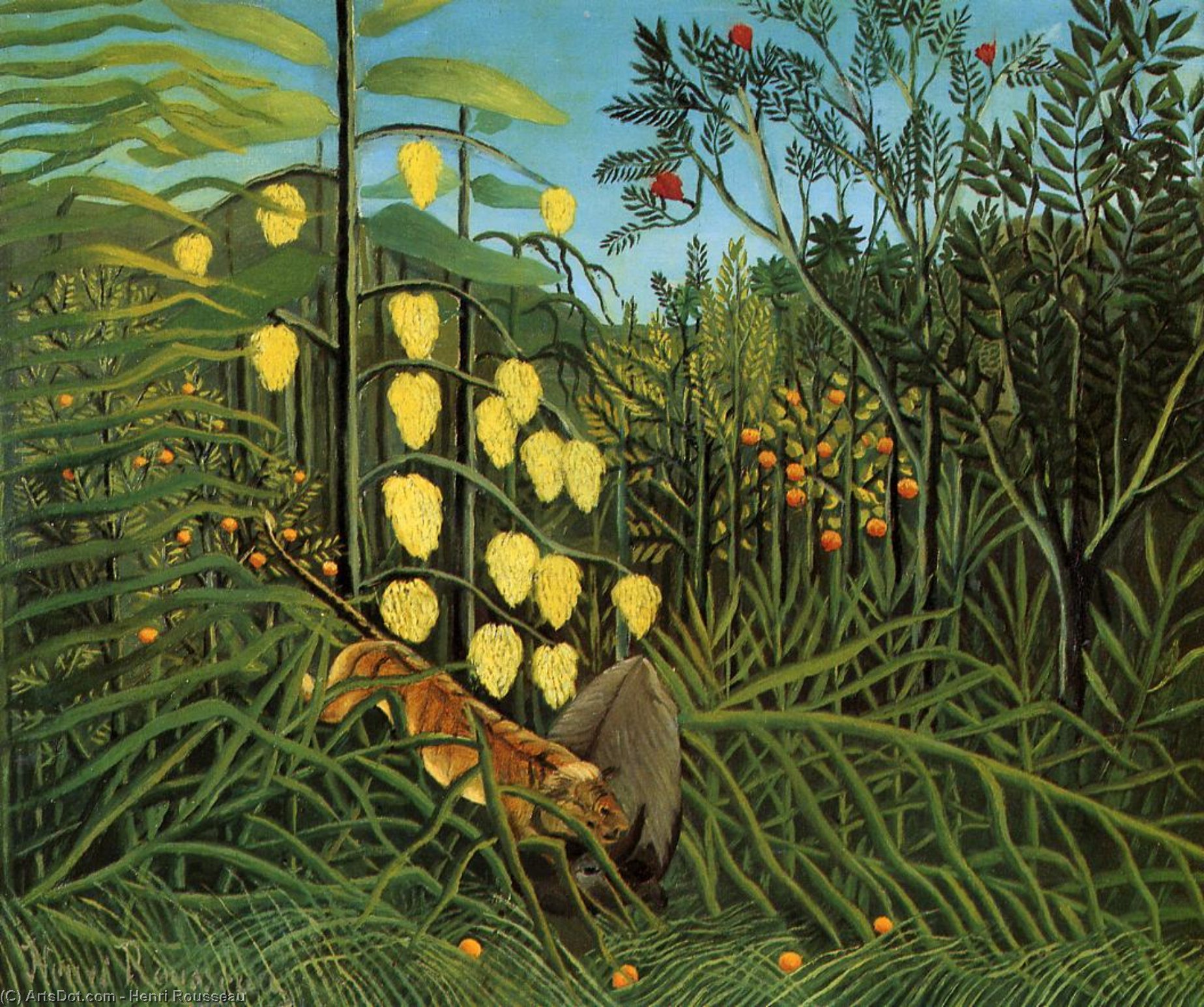 Wikioo.org – L'Enciclopedia delle Belle Arti - Pittura, Opere di Henri Julien Félix Rousseau (Le Douanier) - Combattimento di una tigre e un Buffalo