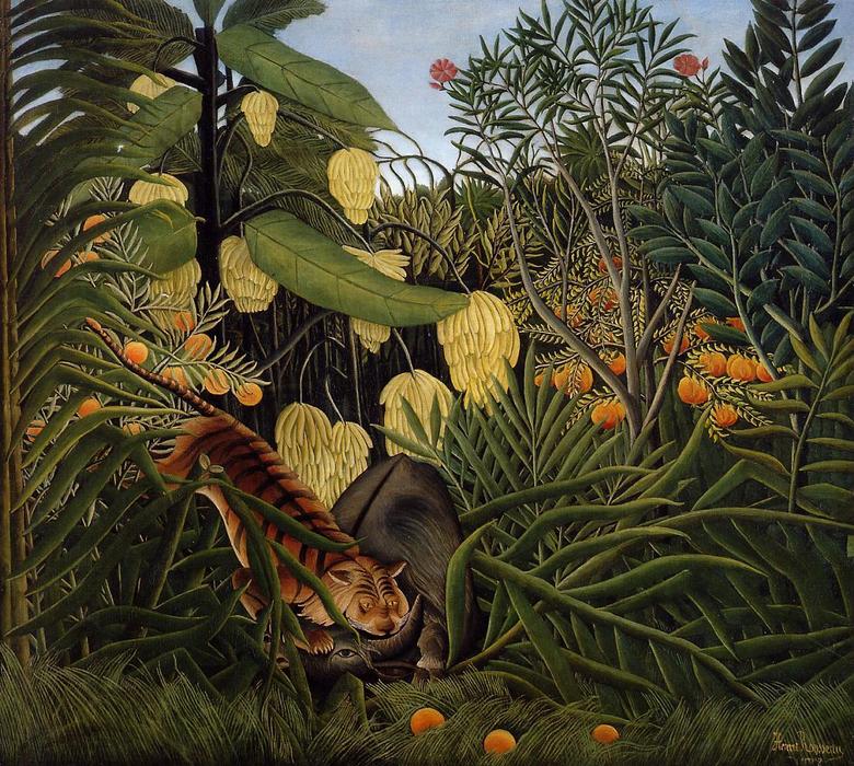 Wikioo.org - The Encyclopedia of Fine Arts - Painting, Artwork by Henri Julien Félix Rousseau (Le Douanier) - Fight between a Tiger and a Buffalo