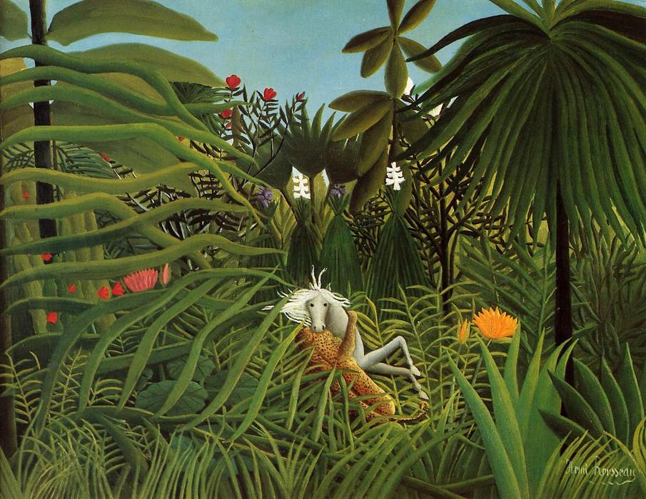 Wikioo.org – L'Encyclopédie des Beaux Arts - Peinture, Oeuvre de Henri Julien Félix Rousseau (Le Douanier) - Cheval attaqué par un jaguar