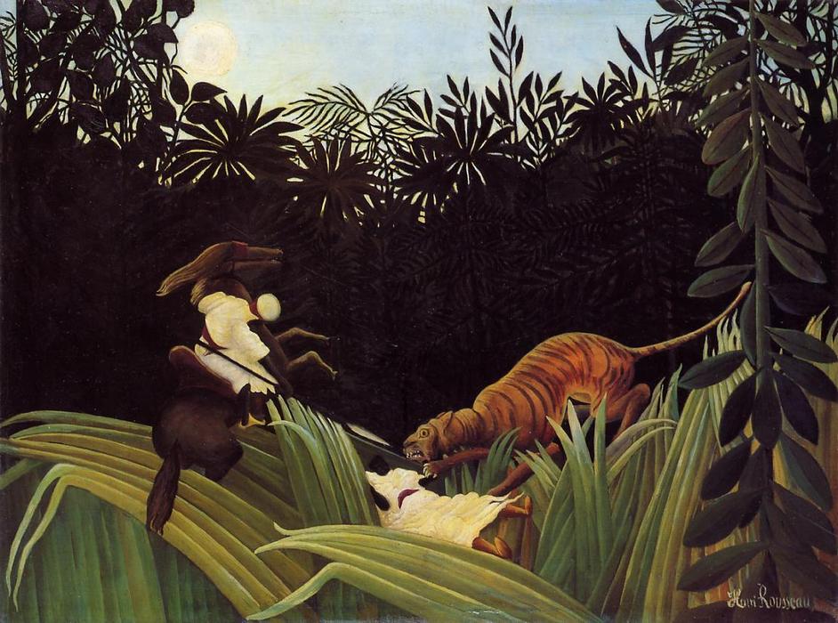 WikiOO.org - Энциклопедия изобразительного искусства - Живопись, Картины  Henri Emilien Rousseau - SCOUT нападению тигра