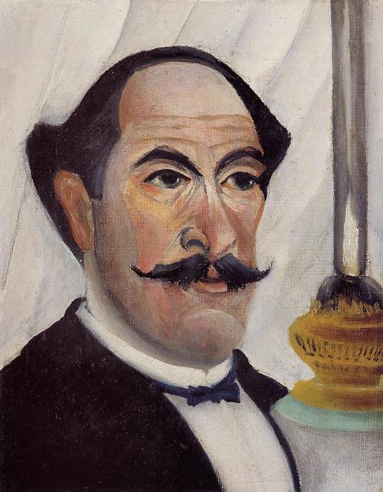 Wikioo.org - The Encyclopedia of Fine Arts - Painting, Artwork by Henri Julien Félix Rousseau (Le Douanier) - Self Portrait with a Lamp