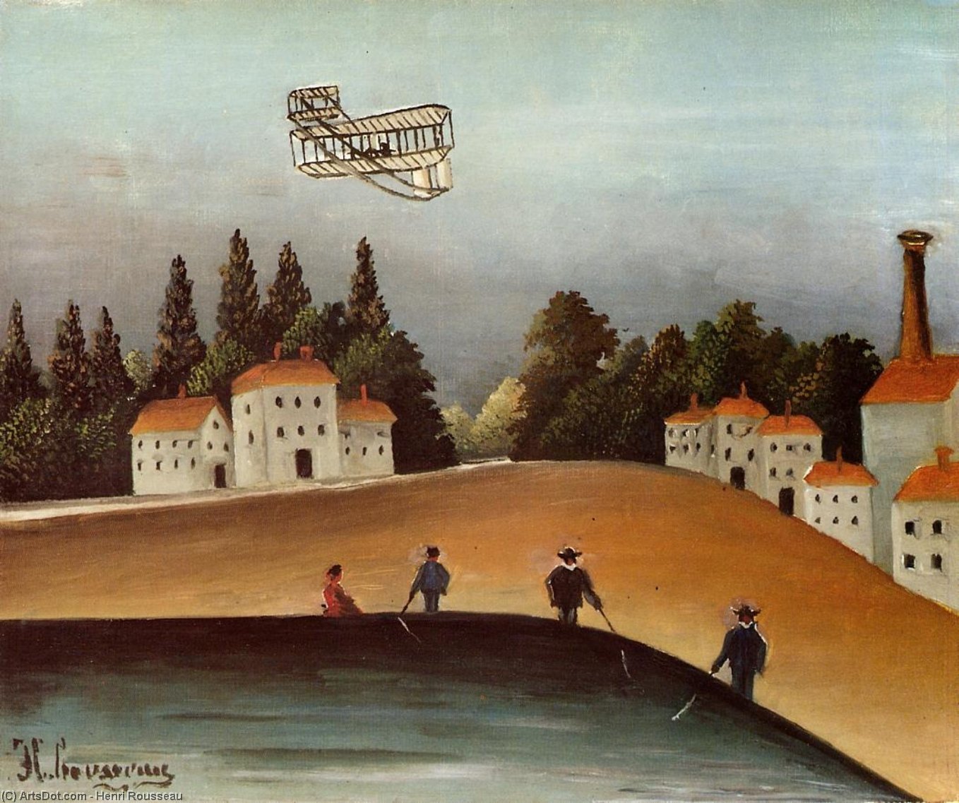 Wikioo.org - The Encyclopedia of Fine Arts - Painting, Artwork by Henri Julien Félix Rousseau (Le Douanier) - The Fishermen and the Biplane