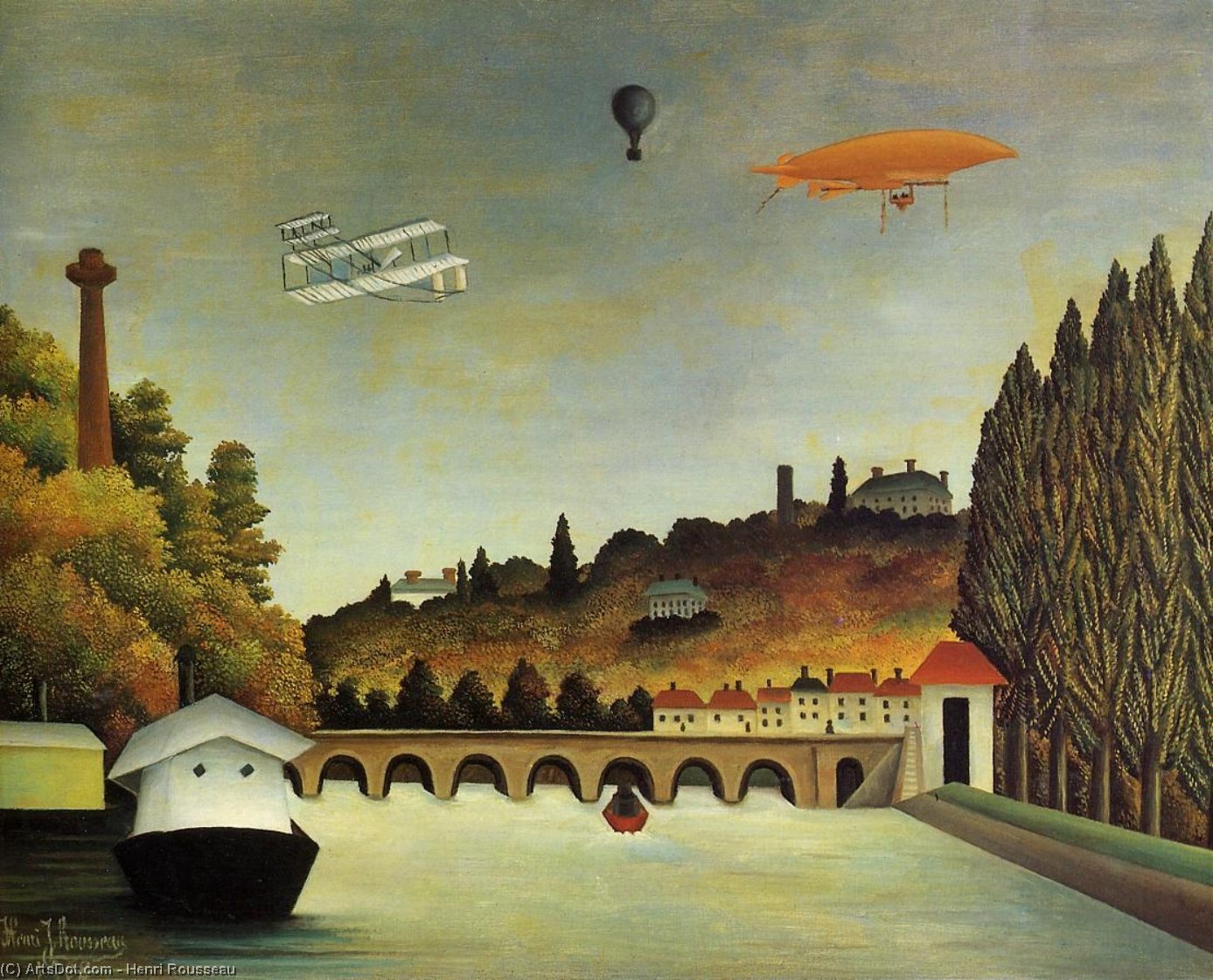 Wikioo.org - The Encyclopedia of Fine Arts - Painting, Artwork by Henri Julien Félix Rousseau (Le Douanier) - View of the Bridge at Sevres