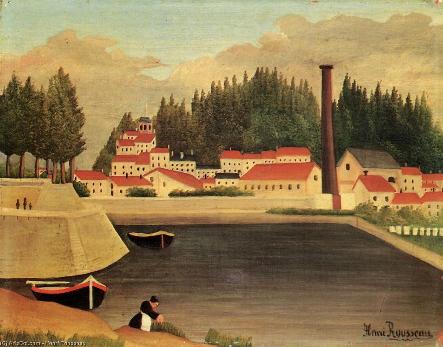 WikiOO.org – 美術百科全書 - 繪畫，作品 Henri Julien Félix Rousseau (Le Douanier) - 村庄  附近 a 工厂