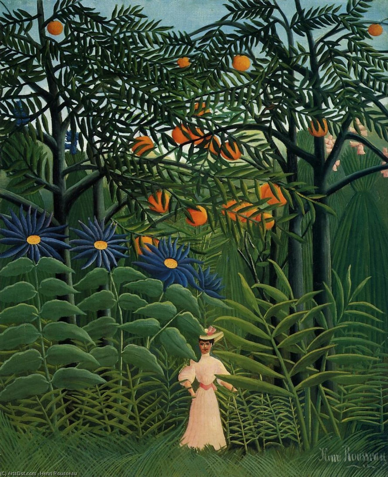 Wikioo.org – La Enciclopedia de las Bellas Artes - Pintura, Obras de arte de Henri Julien Félix Rousseau (Le Douanier) - mujer caminar en un exótico bosque