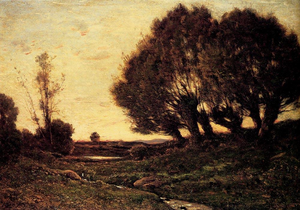 WikiOO.org – 美術百科全書 - 繪畫，作品 Henri-Joseph Harpignies - 一个树木繁茂的景观 与  一个  溪水