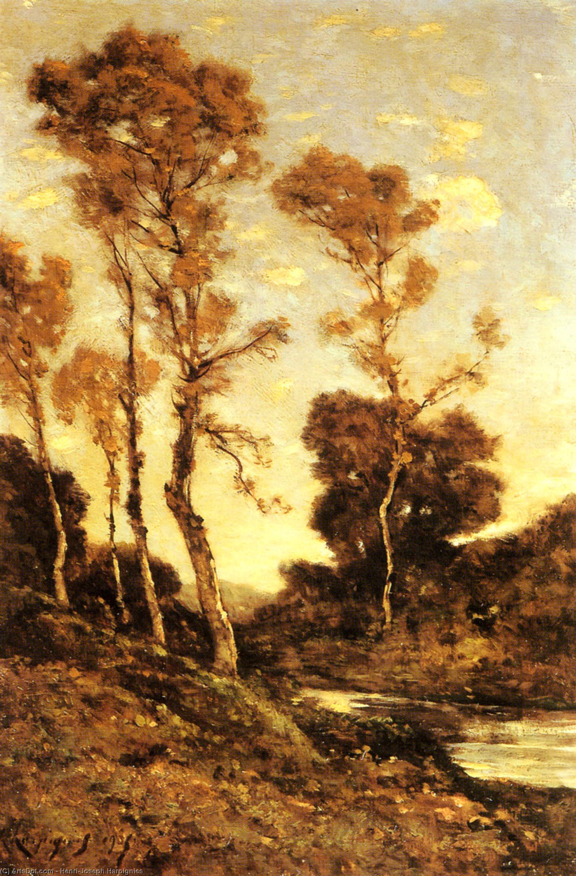 Wikioo.org – L'Encyclopédie des Beaux Arts - Peinture, Oeuvre de Henri-Joseph Harpignies - Automne paysage fluvial