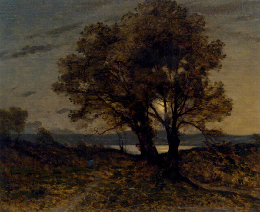 Wikioo.org - The Encyclopedia of Fine Arts - Painting, Artwork by Henri-Joseph Harpignies - Landscape at moonlight