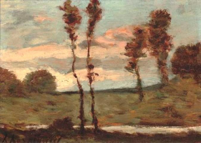 WikiOO.org - Encyclopedia of Fine Arts - Lukisan, Artwork Henri-Joseph Harpignies - Landscape at sunset