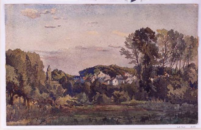 Wikioo.org - The Encyclopedia of Fine Arts - Painting, Artwork by Henri-Joseph Harpignies - Landscape with a Distant Town