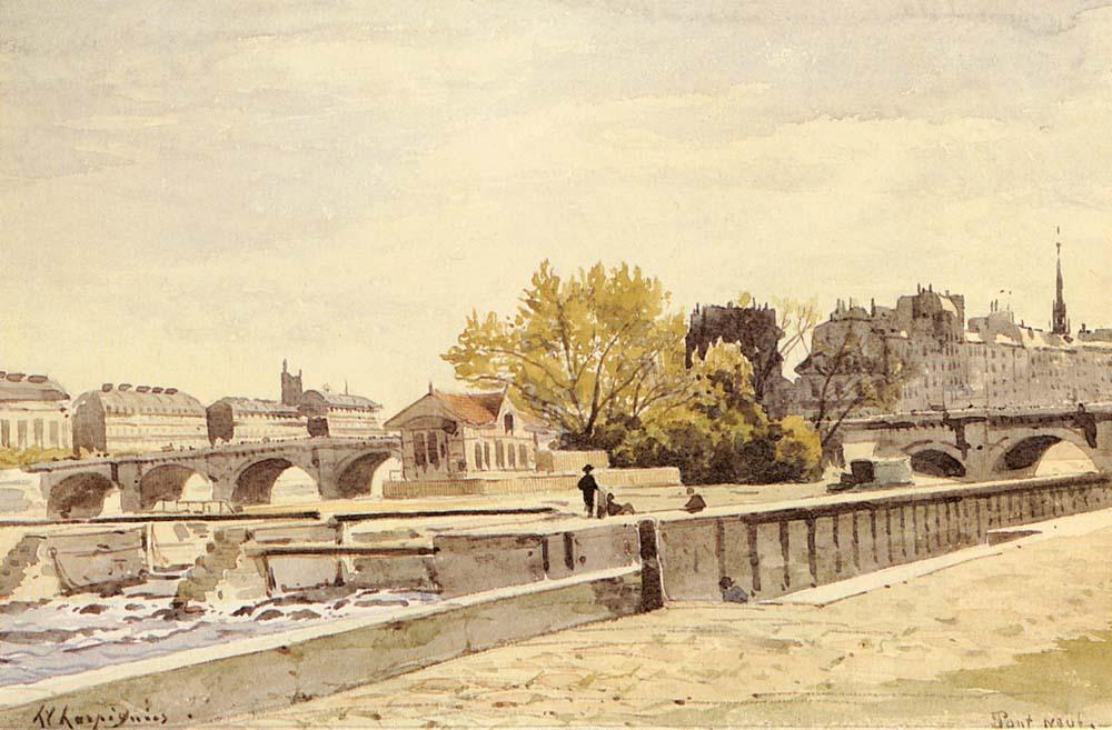 WikiOO.org - Encyclopedia of Fine Arts - Maleri, Artwork Henri-Joseph Harpignies - Pont Neuf, Paris