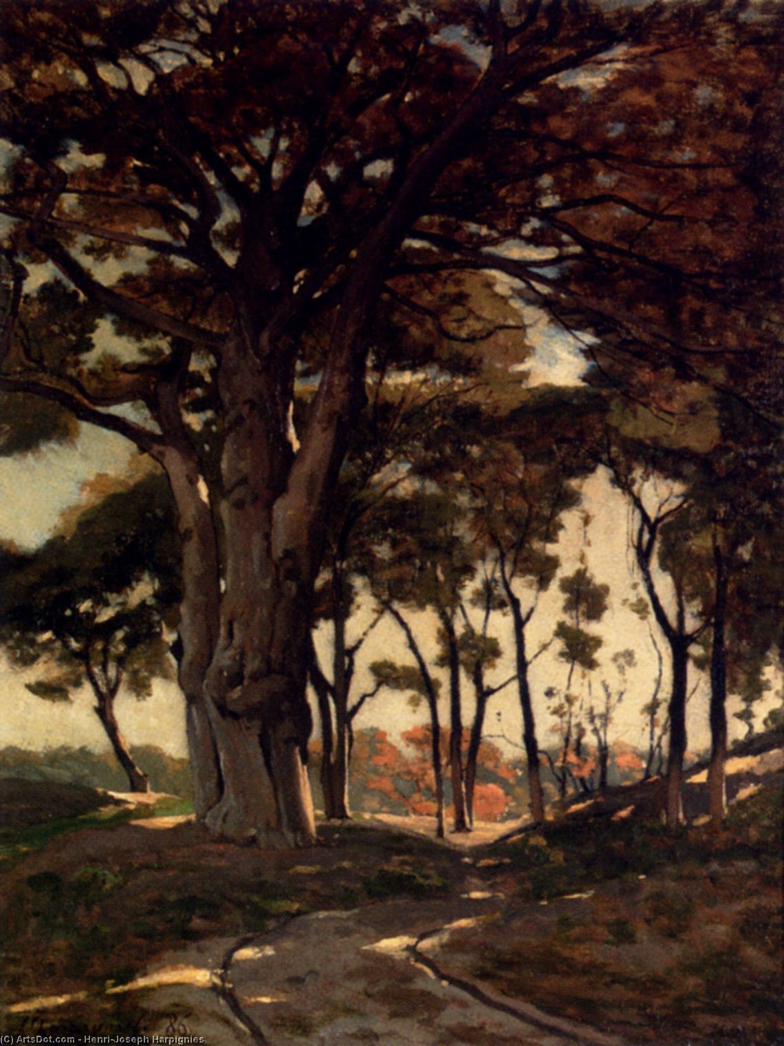 Wikioo.org - The Encyclopedia of Fine Arts - Painting, Artwork by Henri-Joseph Harpignies - Wooded Landscape With A Cart Path