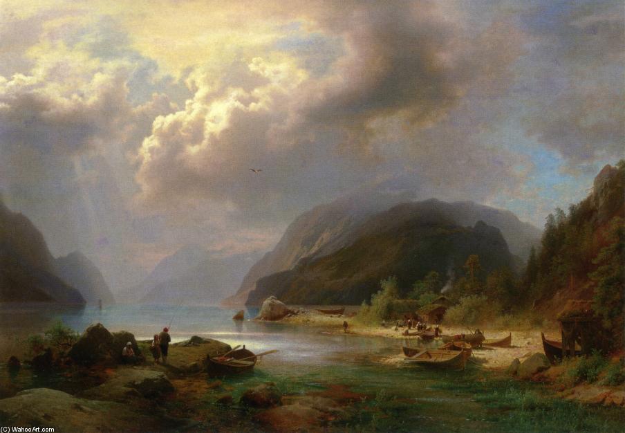 WikiOO.org - Енциклопедия за изящни изкуства - Живопис, Произведения на изкуството Herman Herzog - Alpine Lake Scene