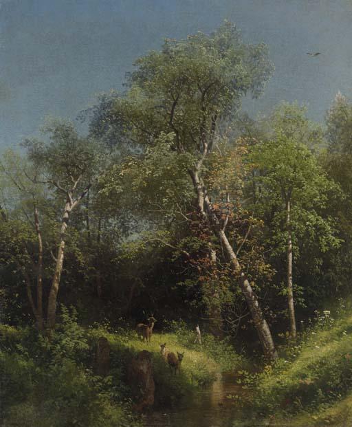 Wikioo.org - The Encyclopedia of Fine Arts - Painting, Artwork by Herman Herzog - Deer in the Wild Woods