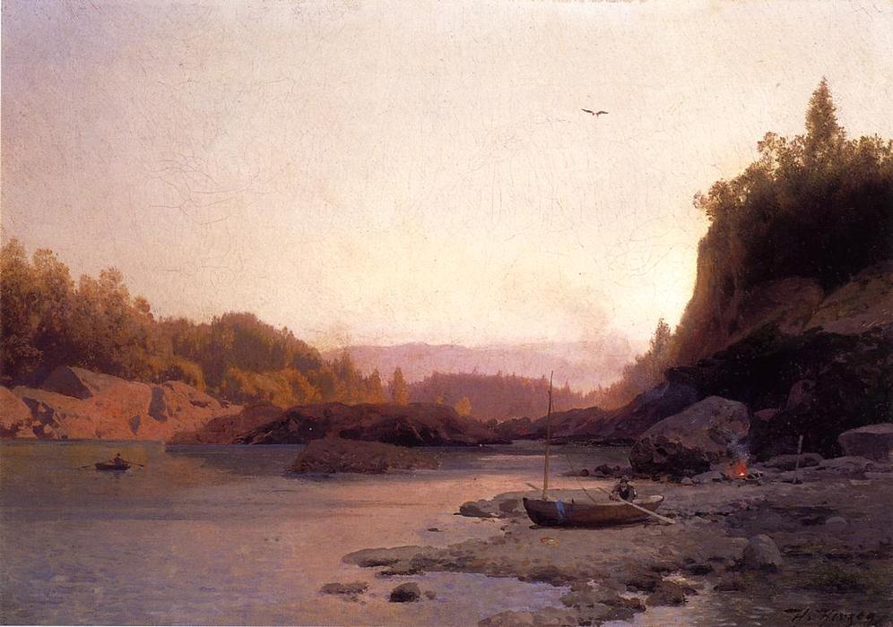 Wikioo.org - The Encyclopedia of Fine Arts - Painting, Artwork by Herman Herzog - Evening on the Susquehanna