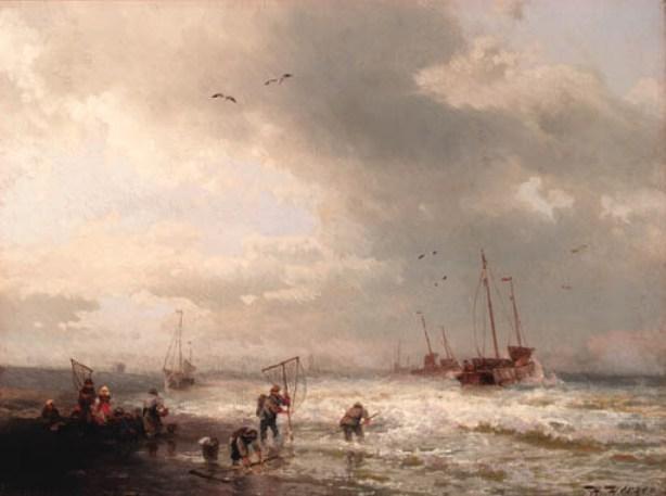 Wikioo.org – L'Encyclopédie des Beaux Arts - Peinture, Oeuvre de Herman Herzog - Les pêcheurs de la rive d une mer orageuse