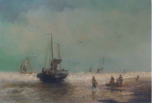 Wikioo.org - The Encyclopedia of Fine Arts - Painting, Artwork by Herman Herzog - Fishing boats coming ashore