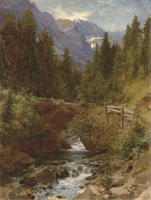 WikiOO.org - Encyclopedia of Fine Arts - Maleri, Artwork Herman Herzog - Forest Brook