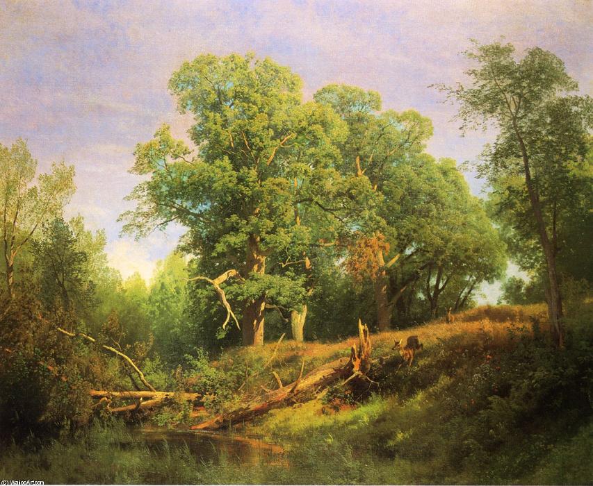 Wikioo.org - The Encyclopedia of Fine Arts - Painting, Artwork by Herman Herzog - Landscape with Prancing Deer