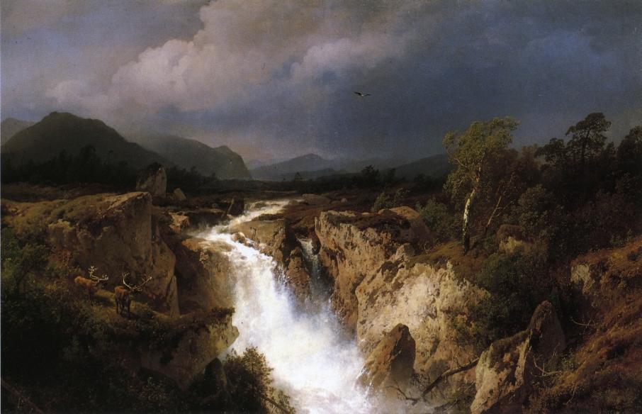 WikiOO.org – 美術百科全書 - 繪畫，作品 Herman Herzog - 风景  与 waterfall
