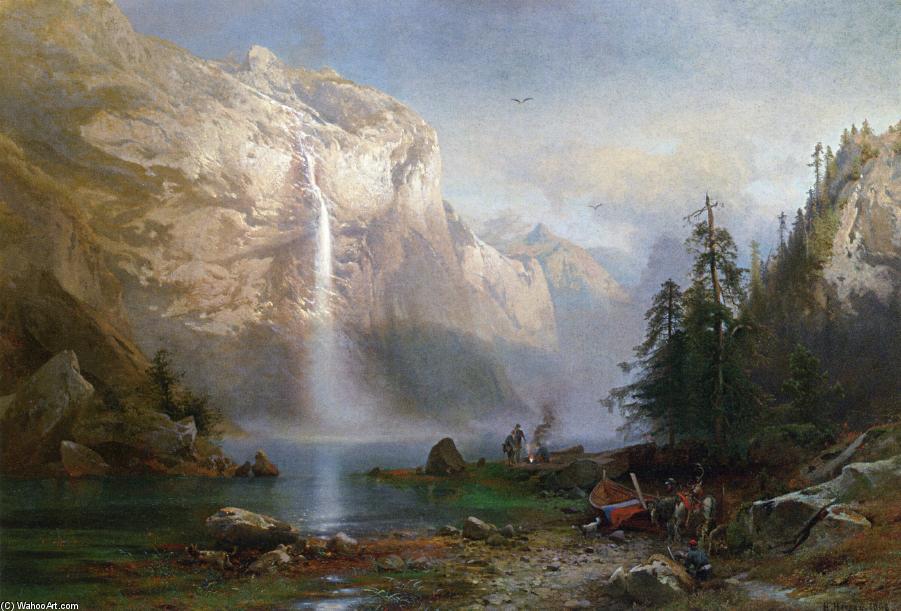 Wikioo.org - The Encyclopedia of Fine Arts - Painting, Artwork by Herman Herzog - Mountain Lake Camp
