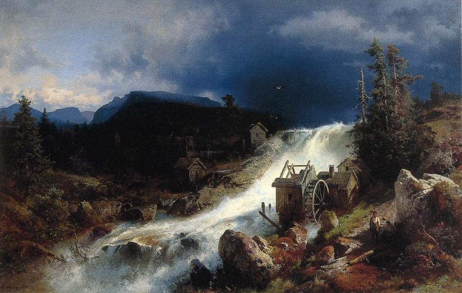WikiOO.org – 美術百科全書 - 繪畫，作品 Herman Herzog - 山地景观与水车