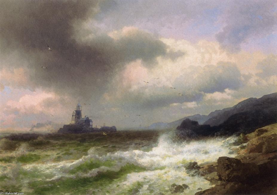 Wikioo.org - The Encyclopedia of Fine Arts - Painting, Artwork by Herman Herzog - Saddle Rock Lighthouse, Maine