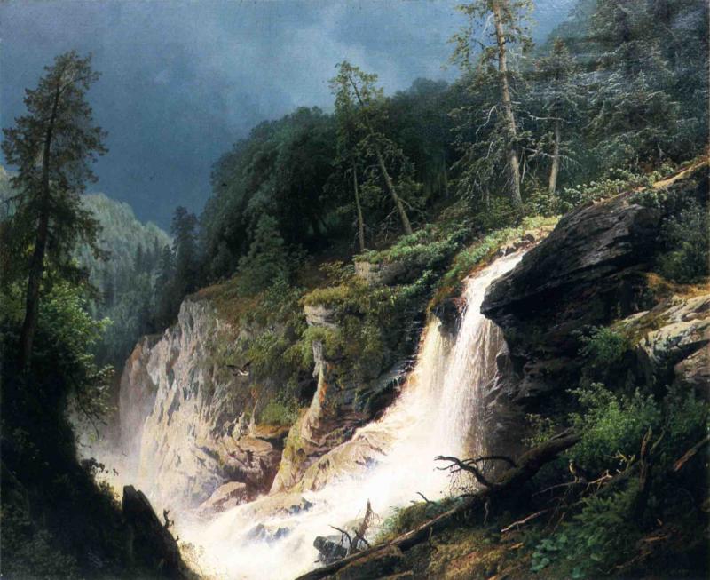 Wikioo.org - The Encyclopedia of Fine Arts - Painting, Artwork by Herman Herzog - Western Waterfall
