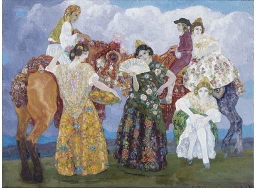 WikiOO.org - אנציקלופדיה לאמנויות יפות - ציור, יצירות אמנות Hermen Anglada Camarasa - Valencian girls (Grupas Valencianas)