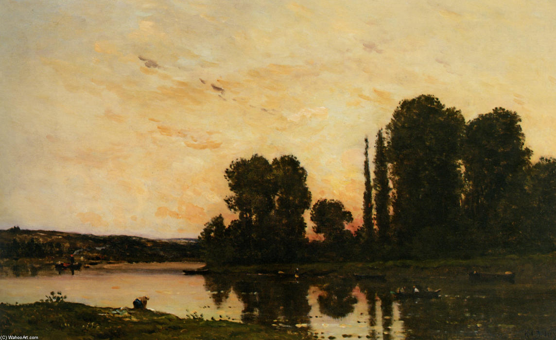 Wikioo.org - The Encyclopedia of Fine Arts - Painting, Artwork by Hippolyte Camille Delpy - Laundresses at sunset