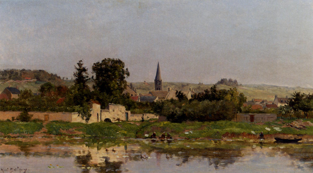 Wikioo.org - The Encyclopedia of Fine Arts - Painting, Artwork by Hippolyte Camille Delpy - Laundresses by the water 1