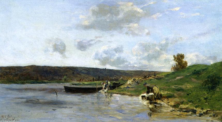 Wikioo.org - The Encyclopedia of Fine Arts - Painting, Artwork by Hippolyte Camille Delpy - Laundresses by the Water