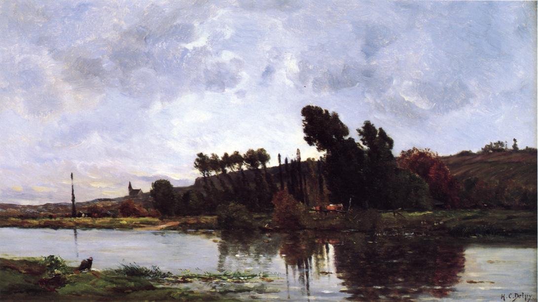 Wikioo.org - The Encyclopedia of Fine Arts - Painting, Artwork by Hippolyte Camille Delpy - The Banks of a River