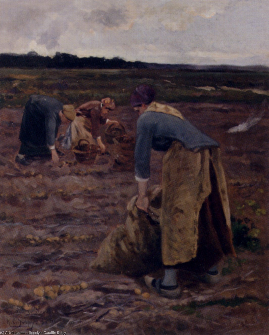 Wikioo.org - The Encyclopedia of Fine Arts - Painting, Artwork by Hippolyte Camille Delpy - The Potato Gatherers