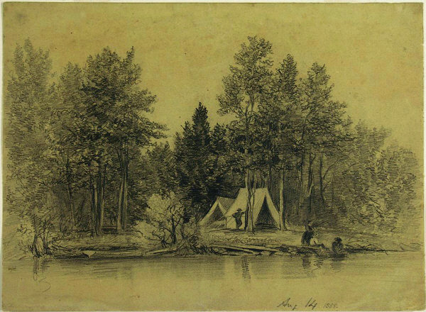 Wikioo.org - The Encyclopedia of Fine Arts - Painting, Artwork by Homer Dodge Martin - Encampment beside water