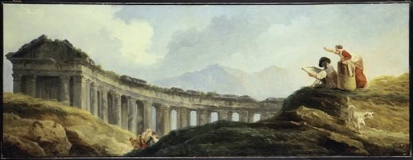 WikiOO.org - אנציקלופדיה לאמנויות יפות - ציור, יצירות אמנות Hubert Robert - A Colonnade in Ruins
