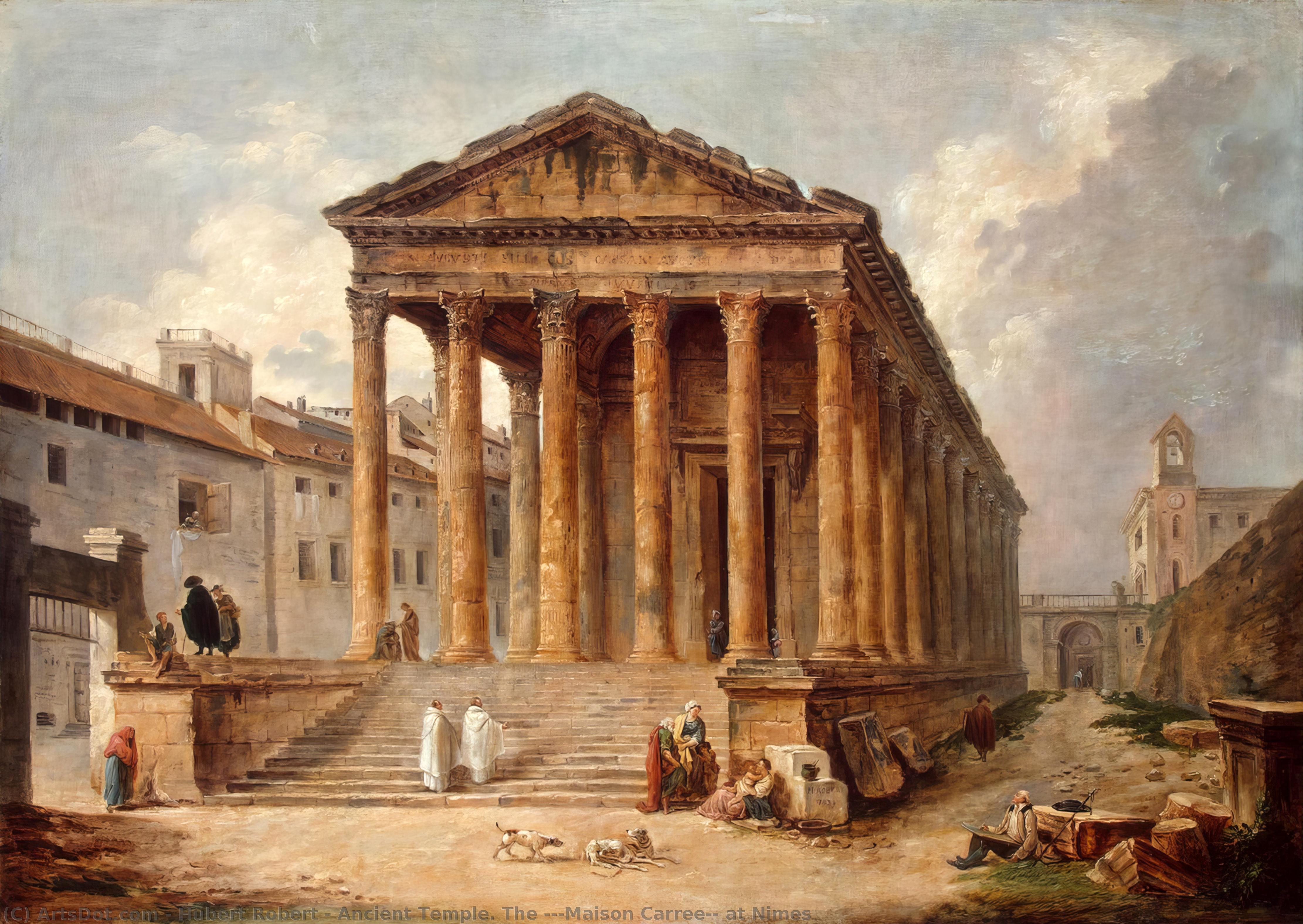 WikiOO.org - Encyclopedia of Fine Arts - Schilderen, Artwork Hubert Robert - Ancient Temple. The '''Maison Carree'' at Nimes