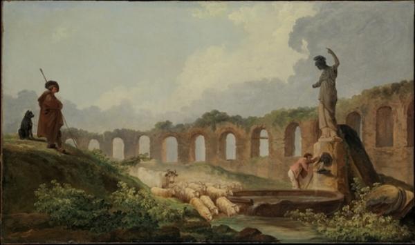 Wikioo.org – La Enciclopedia de las Bellas Artes - Pintura, Obras de arte de Hubert Robert - Acueducto en ruinas