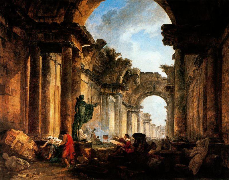 Wikioo.org - The Encyclopedia of Fine Arts - Painting, Artwork by Hubert Robert - Imaginary View of the Grande Galerie in Ruins
