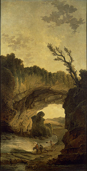 Wikioo.org - The Encyclopedia of Fine Arts - Painting, Artwork by Hubert Robert - Landscape with an Arch in a Rock