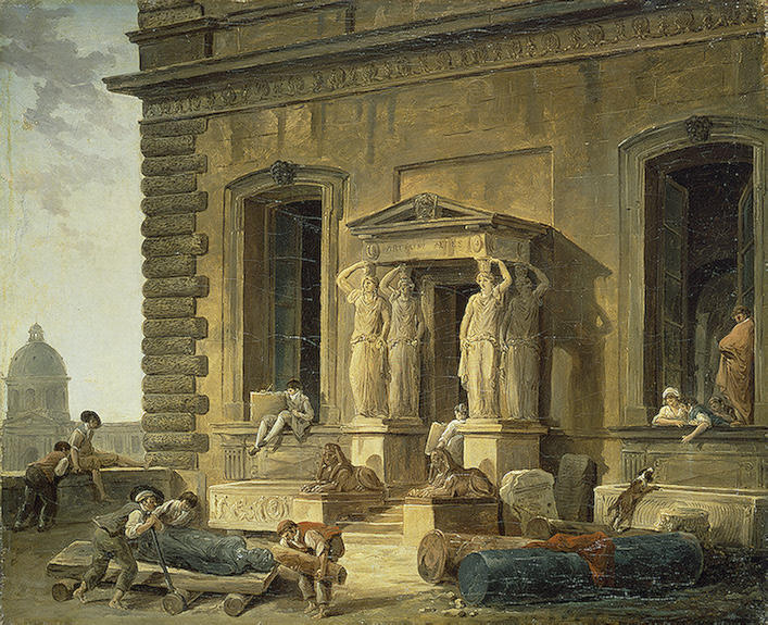 Wikioo.org – L'Enciclopedia delle Belle Arti - Pittura, Opere di Hubert Robert - Palazzo Portico con un portico e Cariatidi