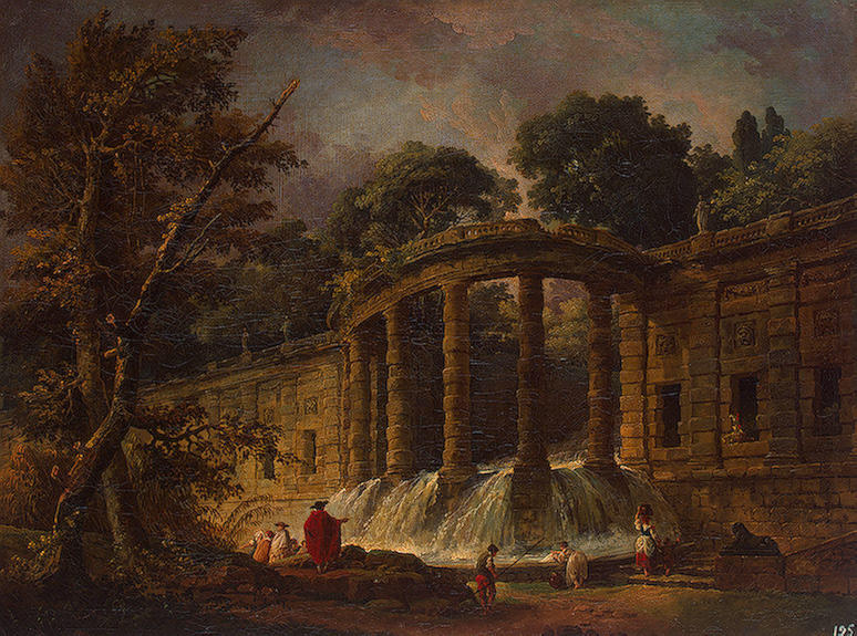 Wikioo.org - The Encyclopedia of Fine Arts - Painting, Artwork by Hubert Robert - Pavilion with a Cascade