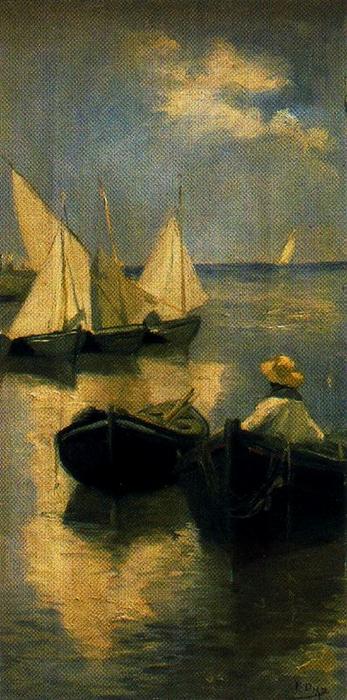 Wikioo.org - The Encyclopedia of Fine Arts - Painting, Artwork by Ignacio Díaz Olano - Boats with figure