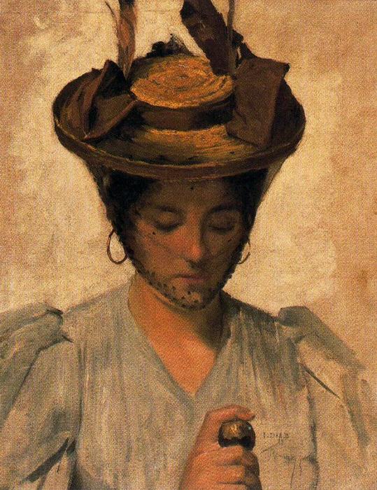 Wikioo.org - The Encyclopedia of Fine Arts - Painting, Artwork by Ignacio Díaz Olano - Italian model with hat and veil