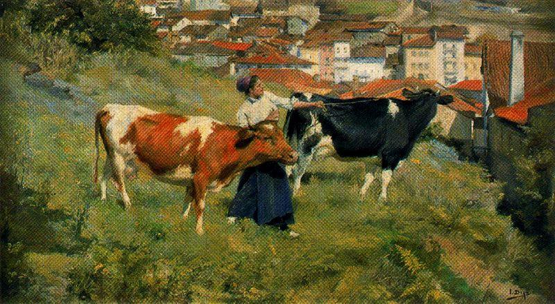 Wikioo.org – L'Encyclopédie des Beaux Arts - Peinture, Oeuvre de Ignacio Díaz Olano - Motrico . Village avec vaches