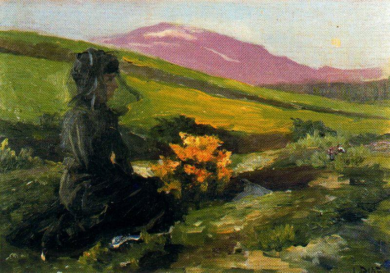 Wikioo.org – La Enciclopedia de las Bellas Artes - Pintura, Obras de arte de Ignacio Díaz Olano - mujeres vestido en negro con paisaje