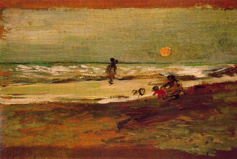 Wikioo.org – La Enciclopedia de las Bellas Artes - Pintura, Obras de arte de Ignacio Pinazo Camarlench - escena de la playa