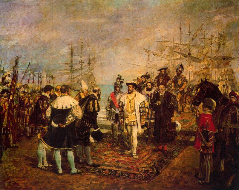 Wikioo.org - The Encyclopedia of Fine Arts - Painting, Artwork by Ignacio Pinazo Camarlench - Landing of Francis I in the port of Valencia