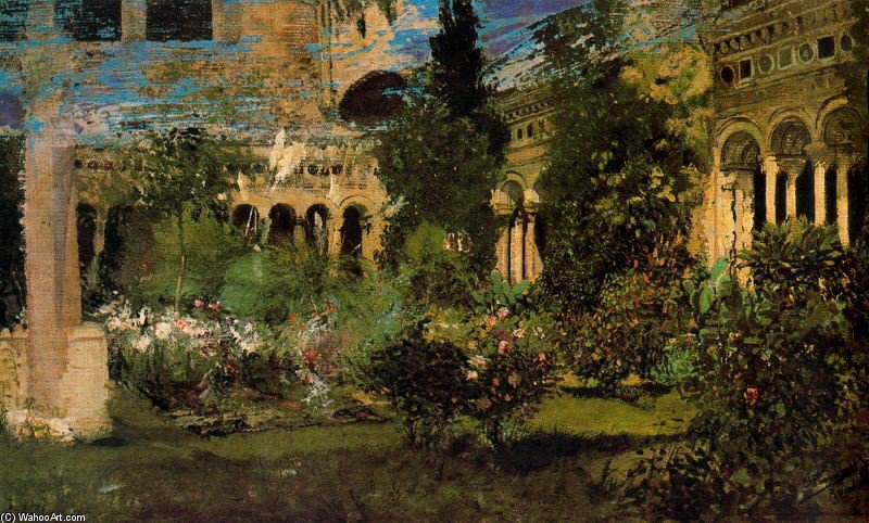 Wikioo.org - The Encyclopedia of Fine Arts - Painting, Artwork by Ignacio Pinazo Camarlench - Roman Garden with architecture